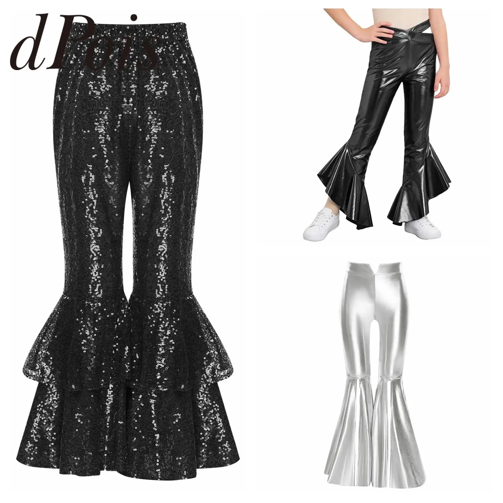 Teens Girls 70s Disco Party Bell-Bottom Metallic Flared Pants Kids Flares Pants Ruffles Dance Trousers Stage Performance Costume
Teens Girls 70s Disco Party Bell-Bottom Metallic Flared Pants Kids Flares Pants Ruffles Dance Trousers Stage Performance Costume