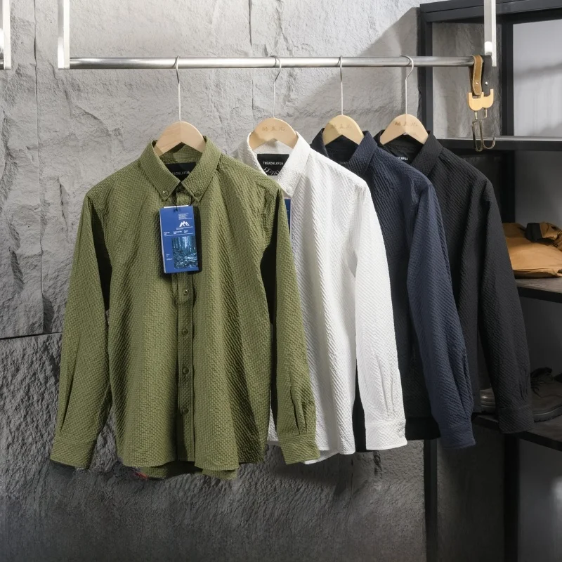 Легкая мужская рубашка с длинным рукавом, воротником-стойкой, из дышащей эластичной ткани Bubble, повседневная, из полиэфирного волокна
Легкая мужская рубашка с длинным рукавом, воротником-стойкой, из дышащей эластичной ткани Bubble, повседневная, из полиэфирного волокна