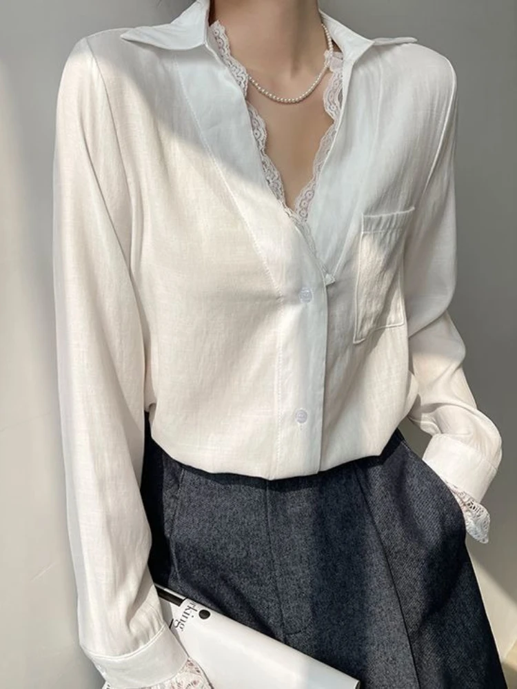 Женская белая рубашка во французском стиле с v-образным вырезом, кружевная лоскутная блузка с длинным рукавом, отложной воротник, стильный дизайн, весна-осень 2026, новинка
Женская белая рубашка во французском стиле с v-образным вырезом, кружевная лоскутная блузка с длинным рукавом, отложной воротник, стильный дизайн, весна-осень 2026, новинка