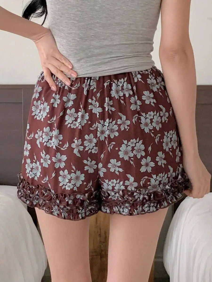 Floral Print Ruffle Hem Sleep Shorts For Women Summer
Floral Print Ruffle Hem Sleep Shorts For Women Summer