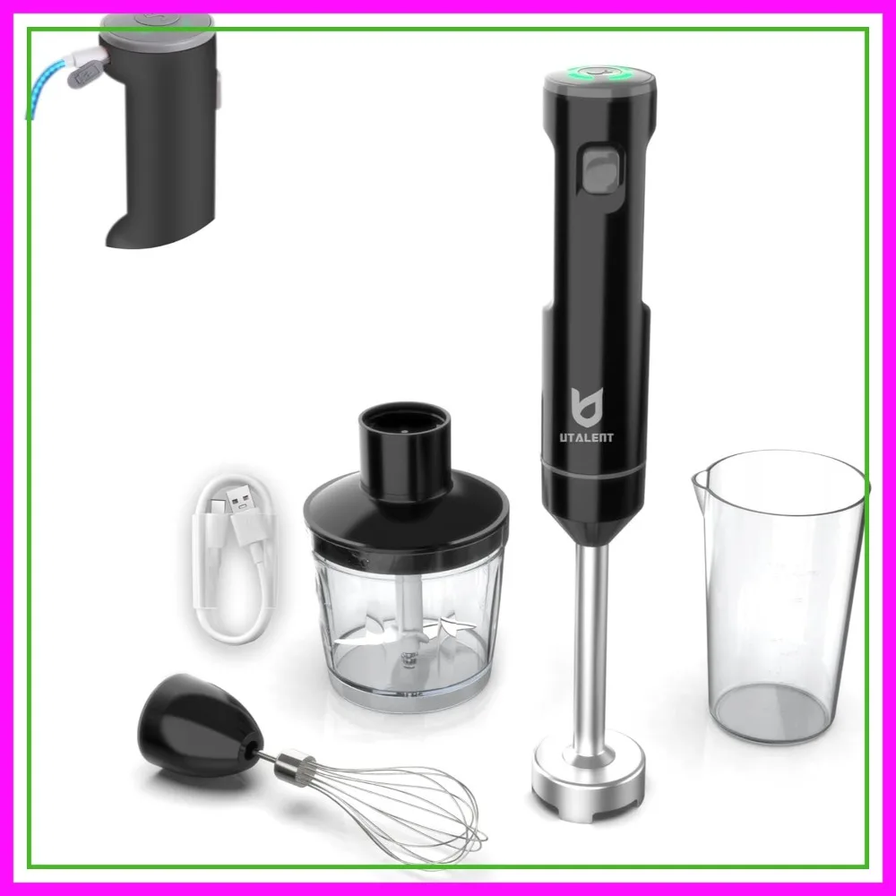 Cordless Hand Blender, Variable Speed Immersion Blender Rechargeable, with 500ml Chopper, 600ml Container, Egg Whisk, for Smoothies, Baby Food, Soups - Black
Cordless Hand Blender, Variable Speed Immersion Blender Rechargeable, with 500ml Chopper, 600ml Container, Egg Whisk, for Smoothies, Baby Food, Soups - Black