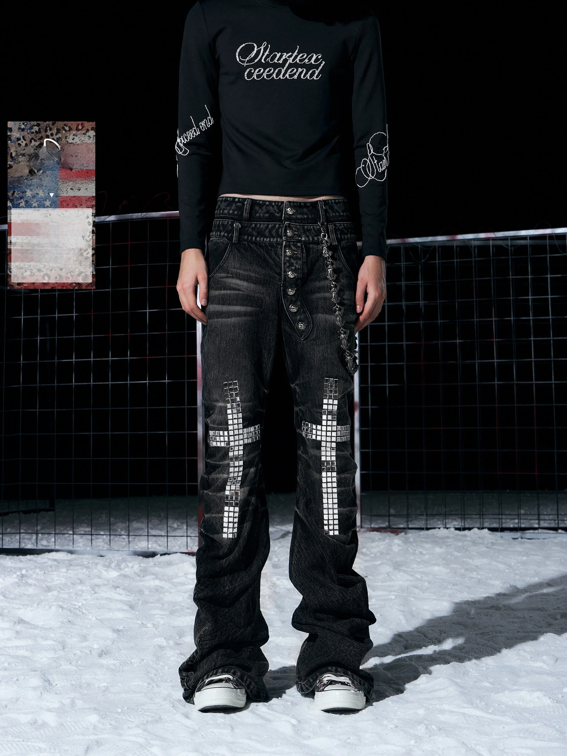 Men's Cross-Embroidered Double-Waist Jeans Low Waist Cotton 100% Button Fly Rhinestone Decorated Slim Fit American Street Style
Men's Cross-Embroidered Double-Waist Jeans Low Waist Cotton 100% Button Fly Rhinestone Decorated Slim Fit American Street Style