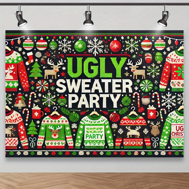 Фон для фотосъемки уродливого свитера для одного человека - полиэстер с оленями, рождественскими елками и праздничными украшениями.
Фон для фотосъемки уродливого свитера для одного человека - полиэстер с оленями, рождественскими елками и праздничными украшениями.