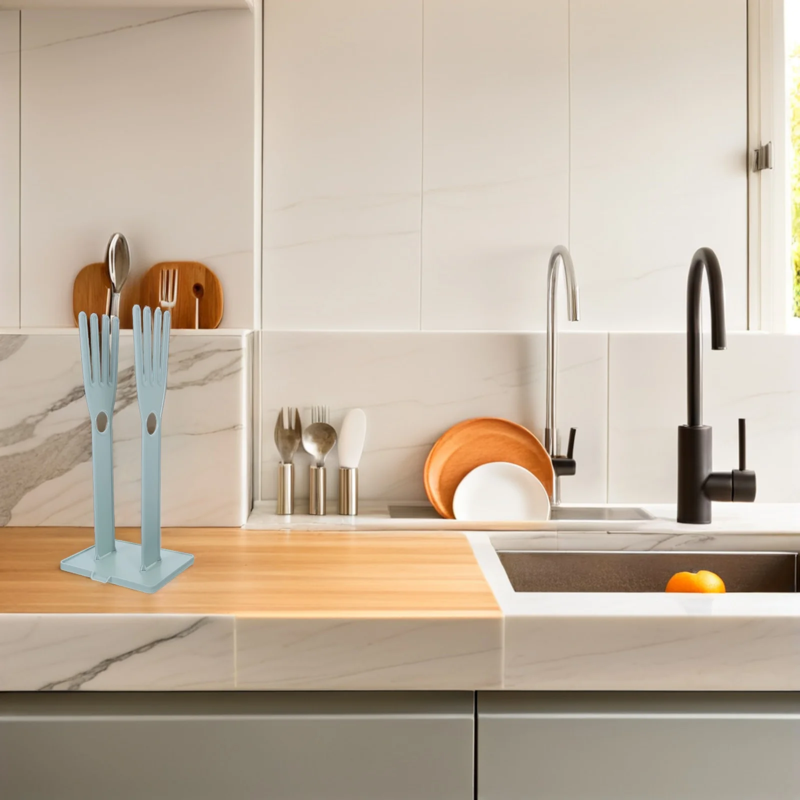 1Pcs Practical Kitchen Drain Rack Rubber Gloves Storage Multi-Functional Dish Cloth Shelf Blue Multi-Functional Drain Rack