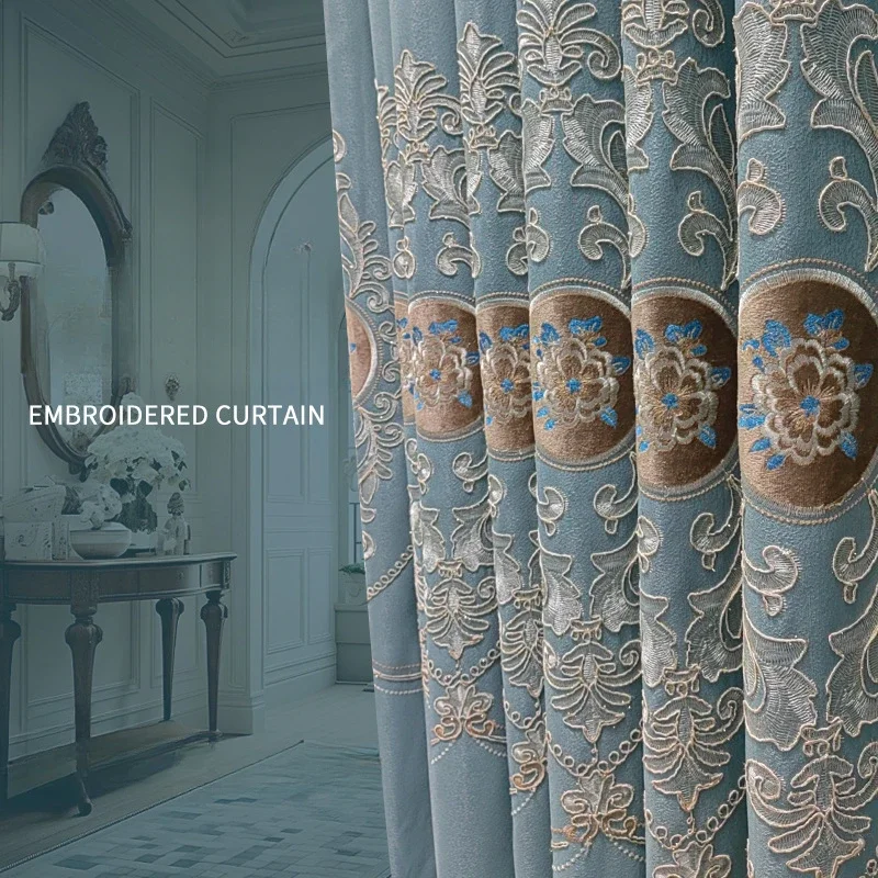 European Style Blue-green Embroidered High Blackout Curtain American Curtains for Living Dining Room Bedroom Tulle Custom
European Style Blue-green Embroidered High Blackout Curtain American Curtains for Living Dining Room Bedroom Tulle Custom