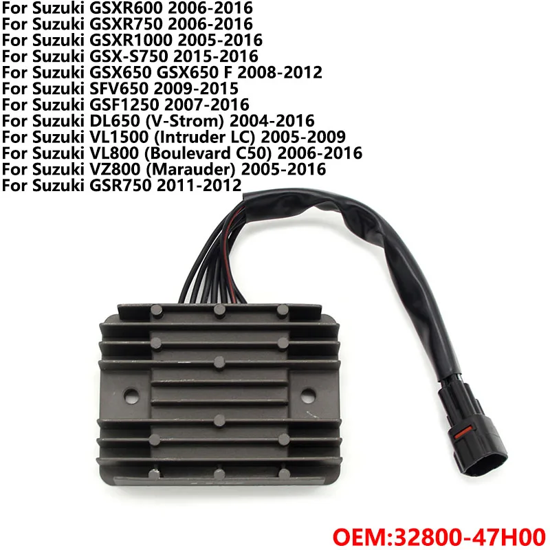 Rectifier Voltage Regulator For Suzuki GSXR600 GSXR750 GSXR1000 GSX-S750 GSX650 GSX650 F SFV650 GSF1250 DL650 VL800 32800-47H00
Rectifier Voltage Regulator For Suzuki GSXR600 GSXR750 GSXR1000 GSX-S750 GSX650 GSX650 F SFV650 GSF1250 DL650 VL800 32800-47H00