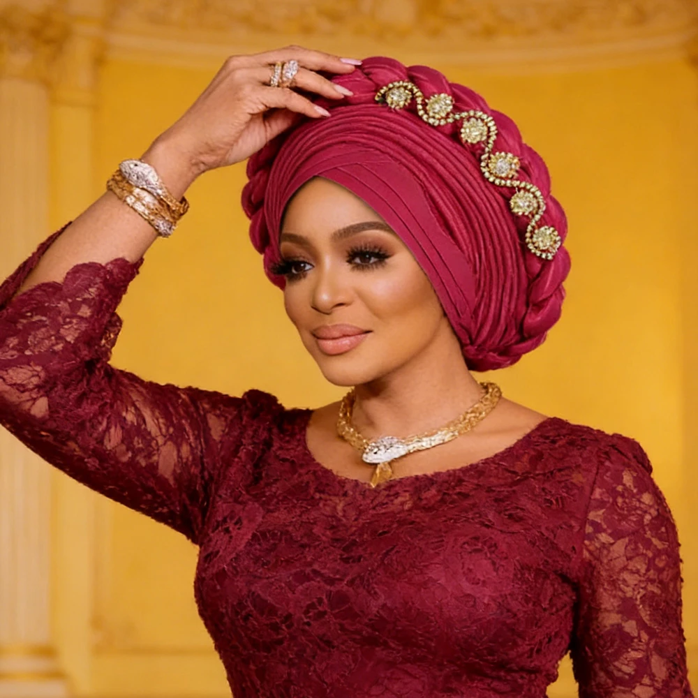 Diamonds Nigerian Wedding Geles African Headtie Auto Gele Turbans for Women Muslim Hijab Hat Headwear Headpiece Female Head Wrap
Diamonds Nigerian Wedding Geles African Headtie Auto Gele Turbans for Women Muslim Hijab Hat Headwear Headpiece Female Head Wrap