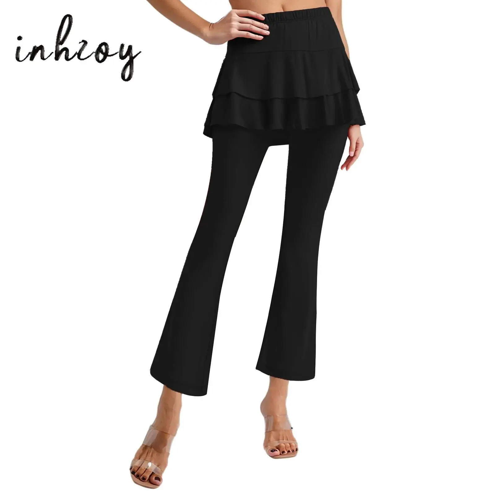 Elegant Latin Dance Pants Womens Stretchy Dance Culottes Pants High Waist Wide Leg Pants with Tiered Skirt Stage Show Costume 
Elegant Latin Dance Pants Womens Stretchy Dance Culottes Pants High Waist Wide Leg Pants with Tiered Skirt Stage Show Costume