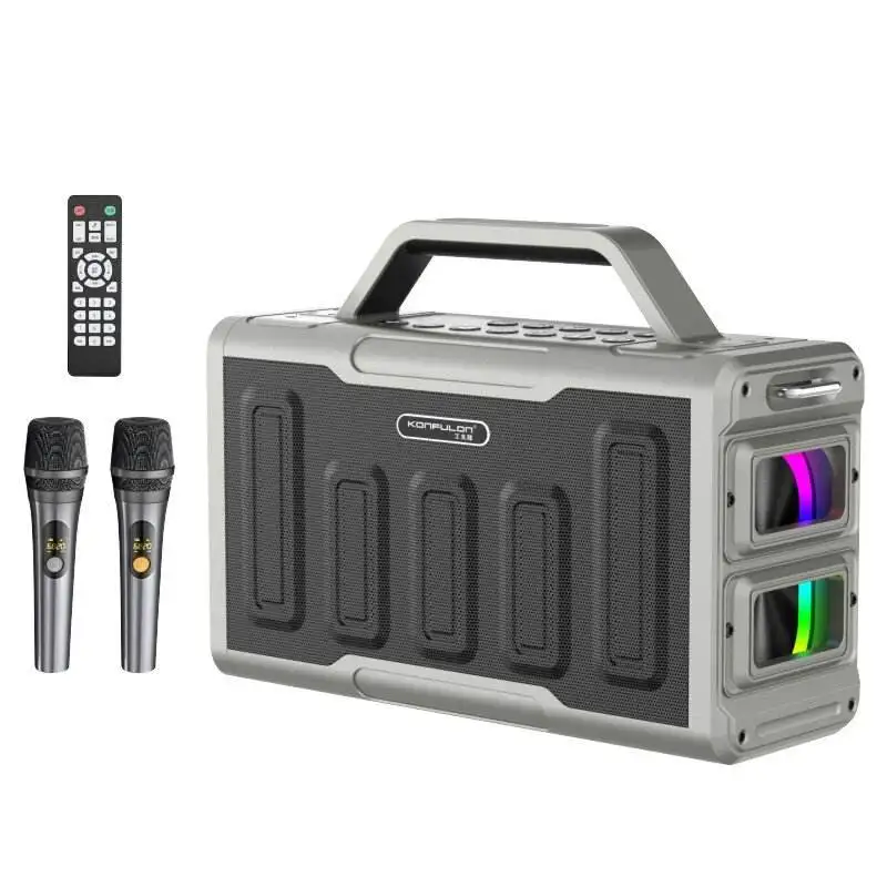 Portable 120W Wireless HD Speaker with 2*Microphones for Household Audio Play and Camping Karaoke in Travel
Portable 120W Wireless HD Speaker with 2*Microphones for Household Audio Play and Camping Karaoke in Travel