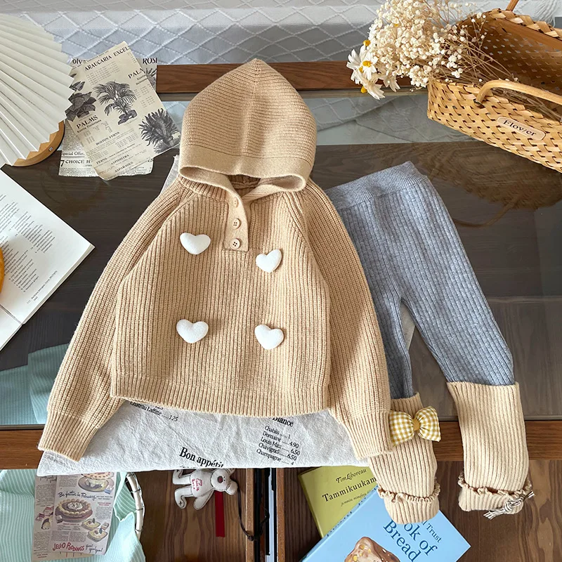 Autumn Winter Girls Love Hooded Knitted Sweater Woolen Leggings Pile Socks Two-Piece Set Cute Warm Children Outfit for Girls
Autumn Winter Girls Love Hooded Knitted Sweater Woolen Leggings Pile Socks Two-Piece Set Cute Warm Children Outfit for Girls