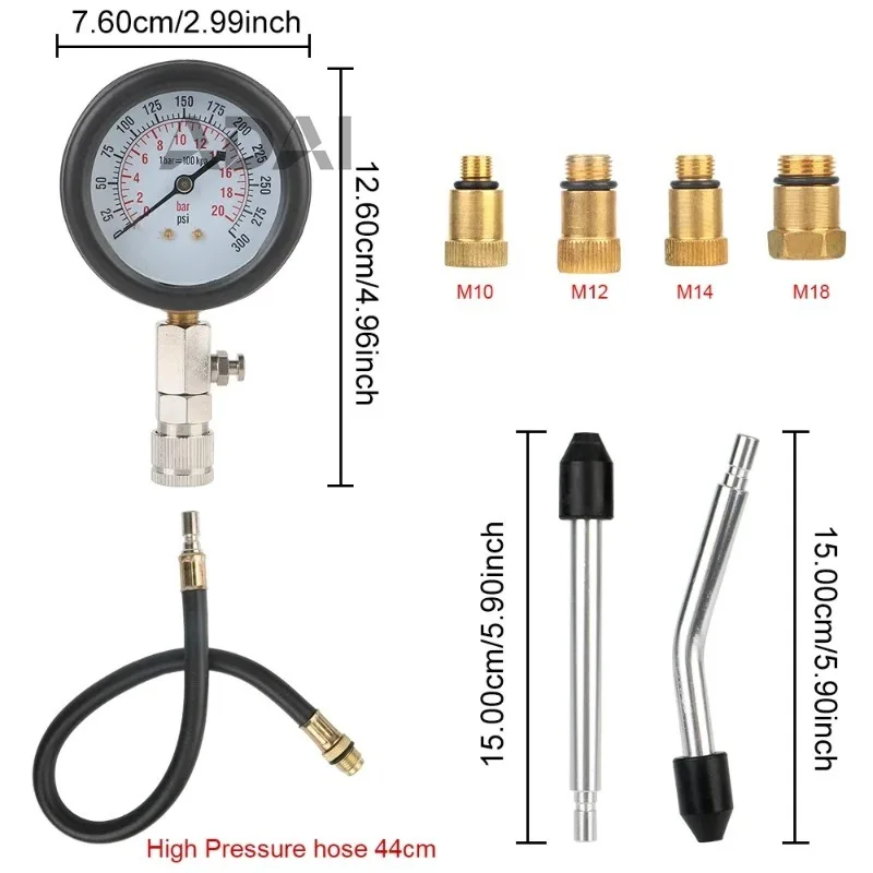 0-300PSI M10/M12/M14/M18 cylinder diagnostic adapter, precision engine compression gauge kit, durable
0-300PSI M10/M12/M14/M18 cylinder diagnostic adapter, precision engine compression gauge kit, durable
