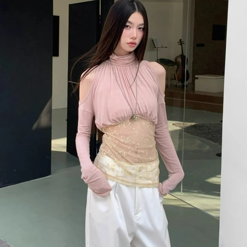 Новая стильная футболка с высоким воротником в корейском стиле, сетчатая ткань, лоскутный дизайн, Exudes Sense с открытыми плечами для женщин, осень 2026, осень
Новая стильная футболка с высоким воротником в корейском стиле, сетчатая ткань, лоскутный дизайн, Exudes Sense с открытыми плечами для женщин, осень 2026, осень