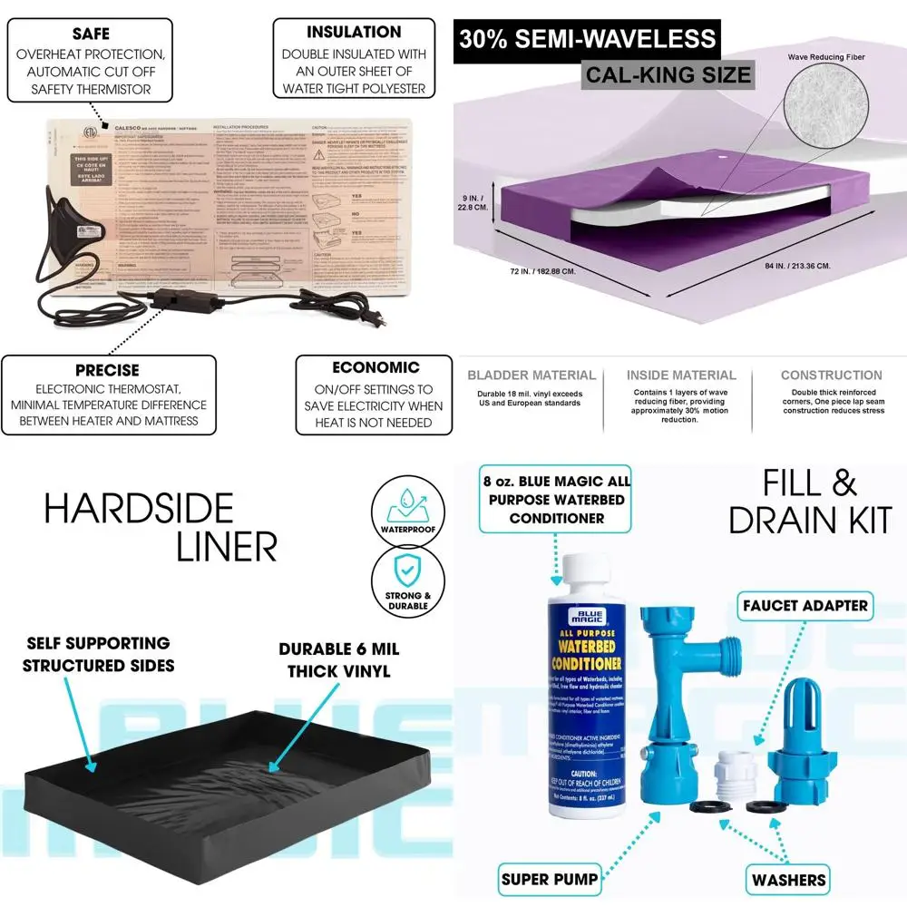 Комплект матраса-водоемкости California King Size с 30% полуволновой структурой, с подогревом 325 Вт, комплектом для наполнения и слива, кондиционером и подушкой-валиком для поддержки спины
Комплект матраса-водоемкости California King Size с 30% полуволновой структурой, с подогревом 325 Вт, комплектом для наполнения и слива, кондиционером и подушкой-валиком для поддержки спины