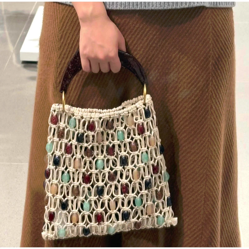 Vintage Handmade Beaded Handbag Niche Designer Luxury Hollow Out Bucket Bag New Summer Women's Beach Vacation Bag
Vintage Handmade Beaded Handbag Niche Designer Luxury Hollow Out Bucket Bag New Summer Women's Beach Vacation Bag