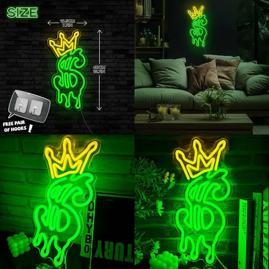Money Neon Sign, Crown Dollar Neon Signs for Shop Store Wall Decor, USB Powered Adjustable Brightness Dollar LED Neon Light Sig
Money Neon Sign, Crown Dollar Neon Signs for Shop Store Wall Decor, USB Powered Adjustable Brightness Dollar LED Neon Light Sig