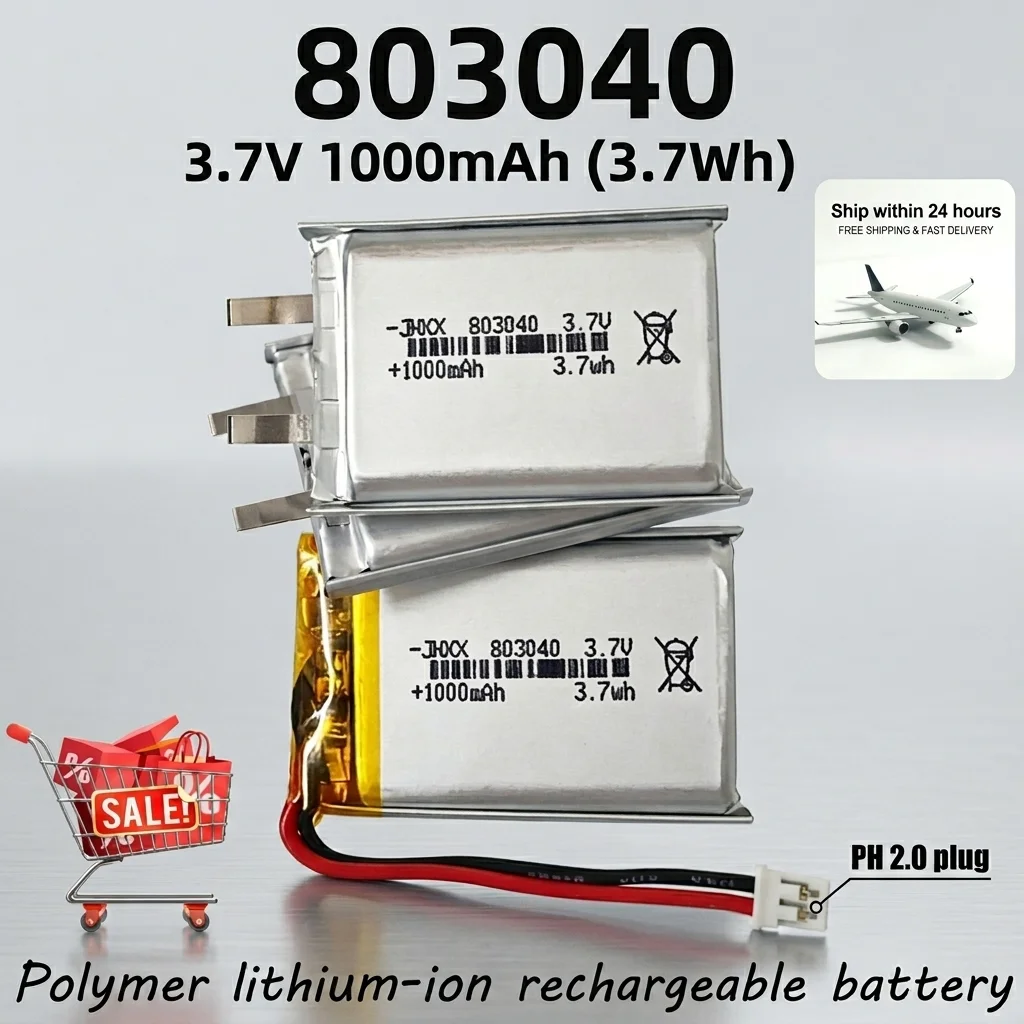 3.7V 803040 1000mAh Lithium Polymer Battery Lipo Rechargeable Li-Ion Battery for Remote Control iPod Bluetooth Speaker GPS
3.7V 803040 1000mAh Lithium Polymer Battery Lipo Rechargeable Li-Ion Battery for Remote Control iPod Bluetooth Speaker GPS
