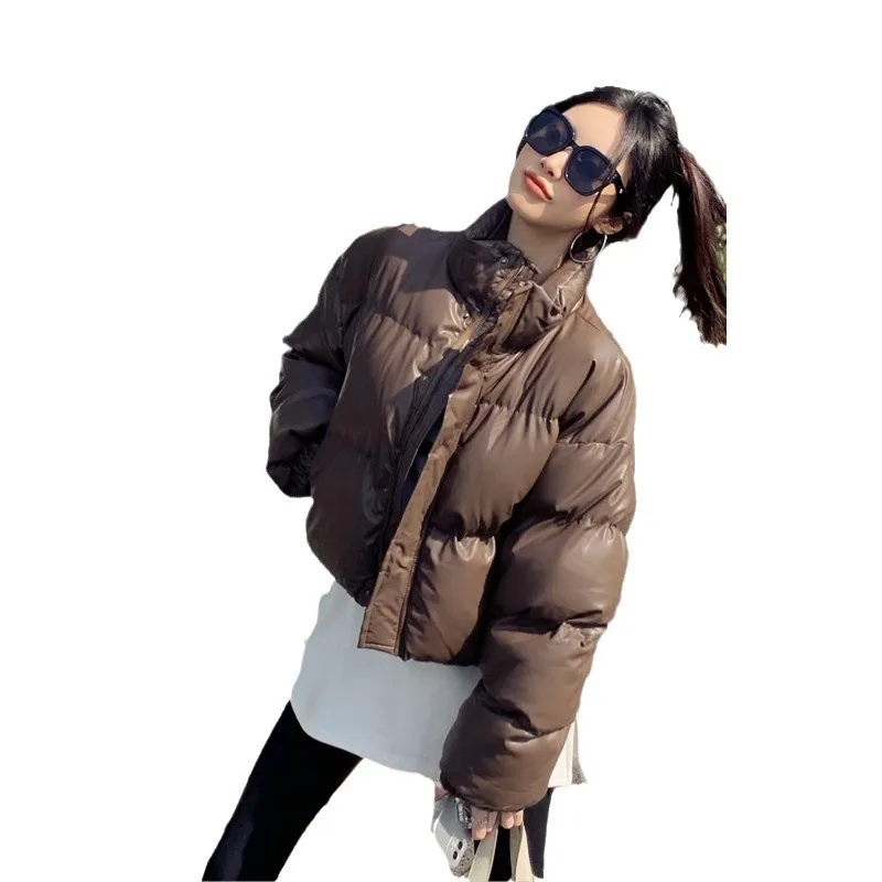 Fashion Winter Leather Parkas Women Stand Collar Coats Women Elegant Elastic Cuffs Short Padded Jackets Female Ladies
Fashion Winter Leather Parkas Women Stand Collar Coats Women Elegant Elastic Cuffs Short Padded Jackets Female Ladies