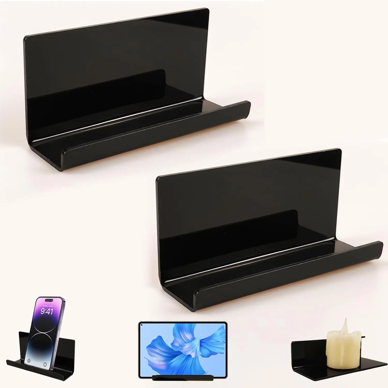 2Pcs Adhesive Wall Mounted Acrylic Shelf for Tablet, Phone, Bedroom, Bathroom - Black
2Pcs Adhesive Wall Mounted Acrylic Shelf for Tablet, Phone, Bedroom, Bathroom - Black