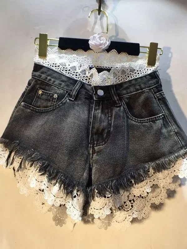 High Waist Splice Hook Flower Lace Trim Slimming Denim Shorts Women's Hot Pants Korean Style Commute Fashion plus Size
High Waist Splice Hook Flower Lace Trim Slimming Denim Shorts Women's Hot Pants Korean Style Commute Fashion plus Size