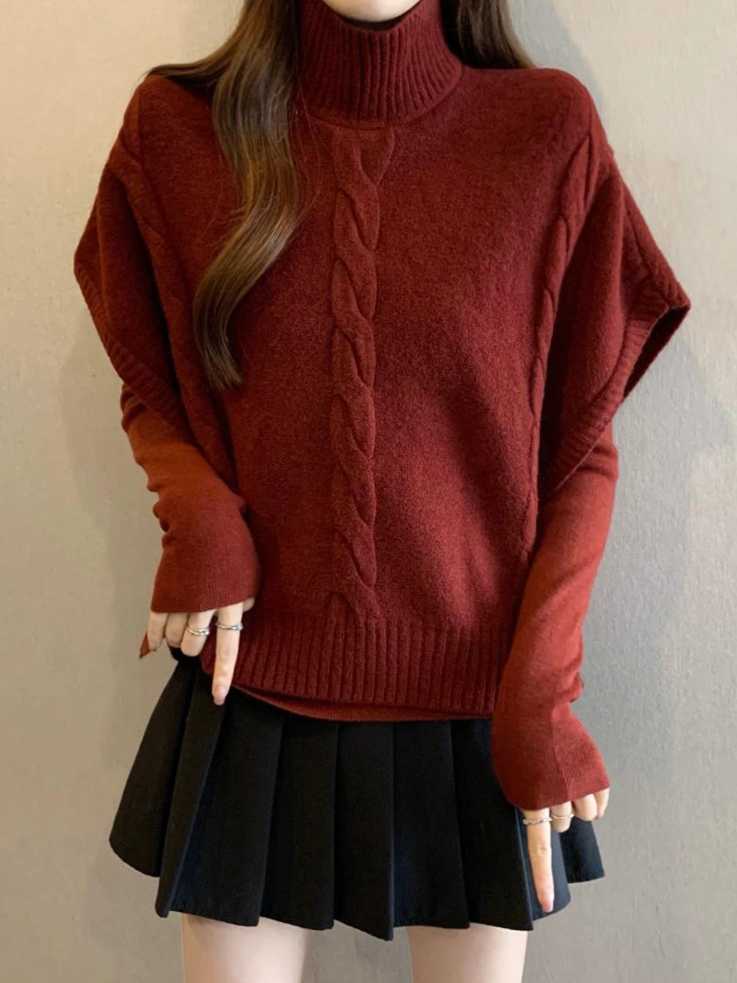 plus Size Autumn Winter Red High Collar Knitted Sweater Coat Two Piece Set Layering Trendy Women's Clothing Korean Sle
plus Size Autumn Winter Red High Collar Knitted Sweater Coat Two Piece Set Layering Trendy Women's Clothing Korean Sle