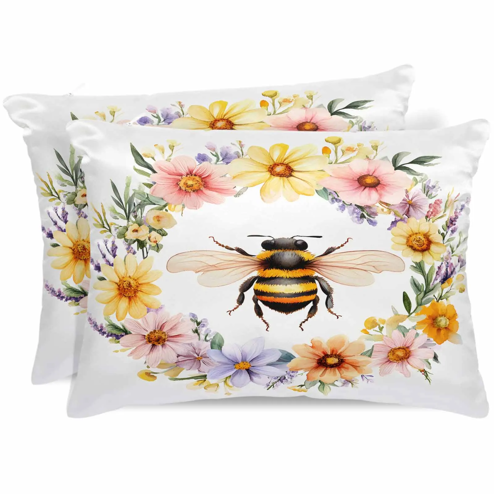Flower Garland Bee Bed Satin Pillowcase 2pcs Sofa Pillow Cover Case Bedroom Satin Cushion Covers Home Decor 
Flower Garland Bee Bed Satin Pillowcase 2pcs Sofa Pillow Cover Case Bedroom Satin Cushion Covers Home Decor