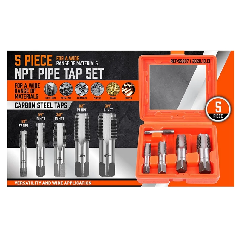 5 PCS NPT Thread Forming Taps Pipe Taps Set For Cleaning Or Re-Thread Damaged Or Jam Pipe Threads
5 PCS NPT Thread Forming Taps Pipe Taps Set For Cleaning Or Re-Thread Damaged Or Jam Pipe Threads