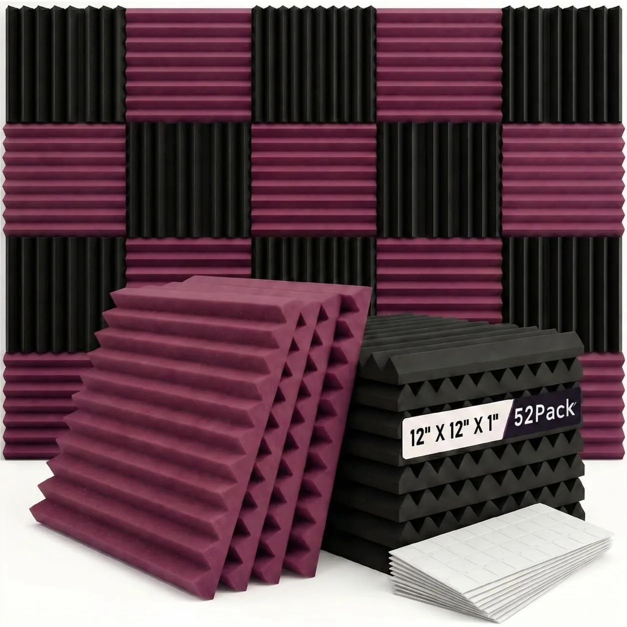 52 Pack Acoustic Panels 12x12x1 inch Soundproofing Foam Wedge Tiles with Double-Sided Adhesive Tape
52 Pack Acoustic Panels 12x12x1 inch Soundproofing Foam Wedge Tiles with Double-Sided Adhesive Tape