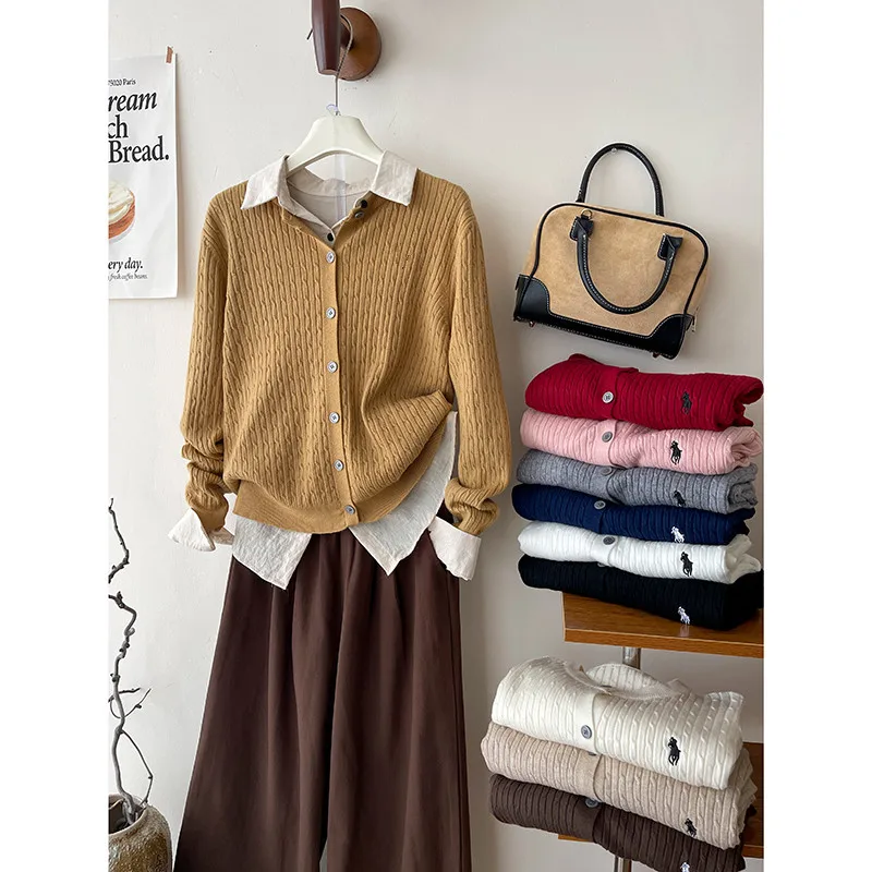 Fried Dough Twists Soft Knitted Women's Cardigan Casual Versatile Solid Simple Lady Sweater Coat O-neck Long Sleeve Tops 31204
Fried Dough Twists Soft Knitted Women's Cardigan Casual Versatile Solid Simple Lady Sweater Coat O-neck Long Sleeve Tops 31204