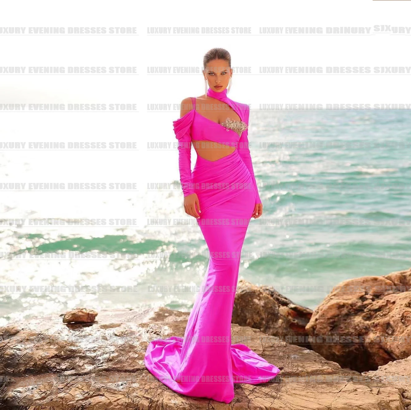 Cut Out Pink Evening Dresses Mermaid Long Sleeve Sexy Sweetheart Celebrity Formal Satin Prom Gowns Vestidos De Fiesta Para Mujer
Cut Out Pink Evening Dresses Mermaid Long Sleeve Sexy Sweetheart Celebrity Formal Satin Prom Gowns Vestidos De Fiesta Para Mujer