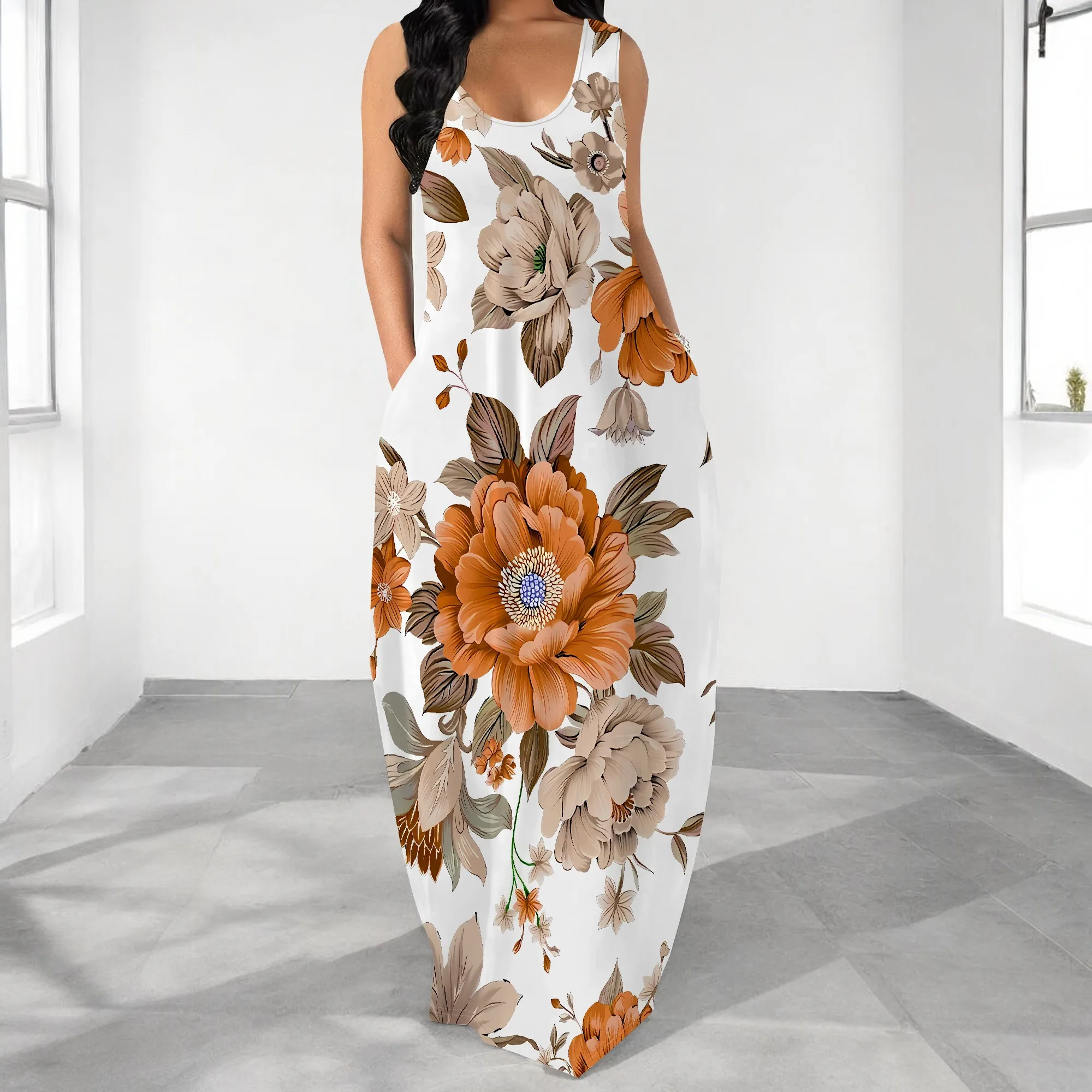 Vintage Floral Print Maxi Dress Plus Size Sleeveless Elegant Summer Long Dress White Background
Vintage Floral Print Maxi Dress Plus Size Sleeveless Elegant Summer Long Dress White Background