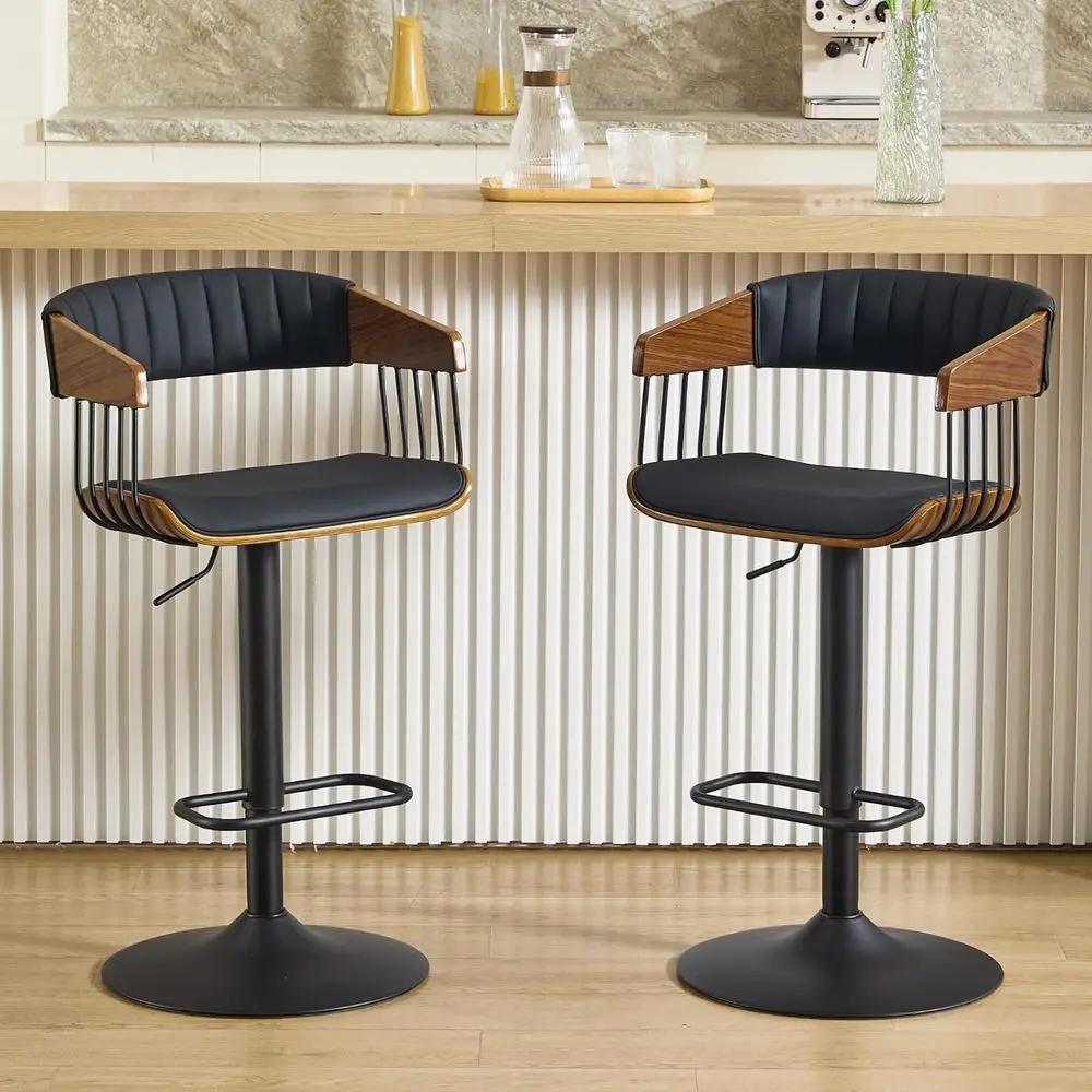 Adjustable Bar Stools Set of 2, Mid-Century Modern Counter Stools Bar Chairs with Barrel Walnut Back and Arms for Bar/Kitchen Is
Adjustable Bar Stools Set of 2, Mid-Century Modern Counter Stools Bar Chairs with Barrel Walnut Back and Arms for Bar/Kitchen Is