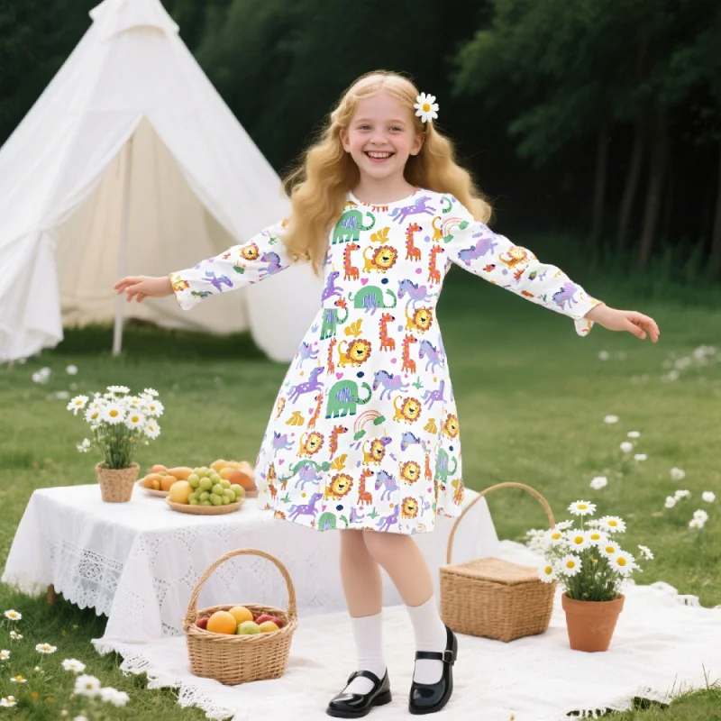 Girls Long Sleeve Animal Print Dress, Cute Giraffe, Elephant, Lion, Casual Dress for Kids, 2026
Girls Long Sleeve Animal Print Dress, Cute Giraffe, Elephant, Lion, Casual Dress for Kids, 2026