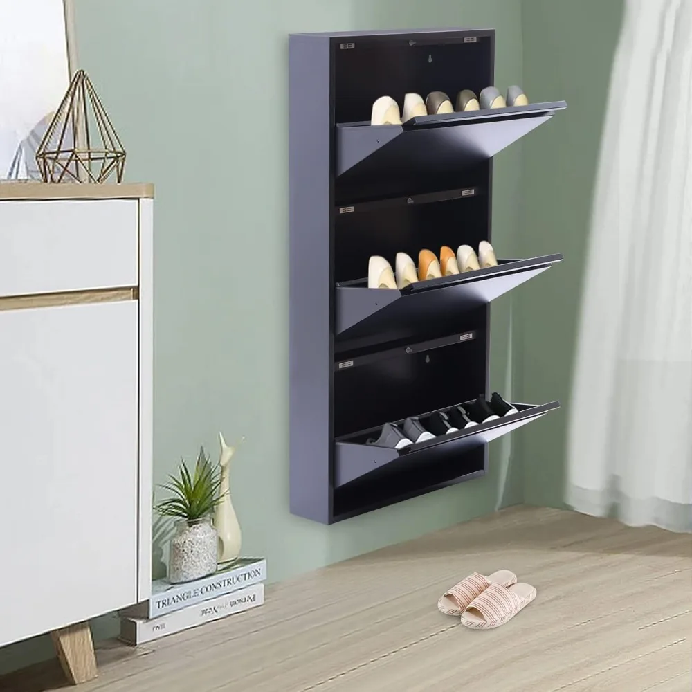 Grey Shoe Cabinet with 3 Flip Drawers, Shoe Storage Cabinet Wall Mounted, Freestanding Shoe Rack Storage Organizer for Entryway,
Grey Shoe Cabinet with 3 Flip Drawers, Shoe Storage Cabinet Wall Mounted, Freestanding Shoe Rack Storage Organizer for Entryway,