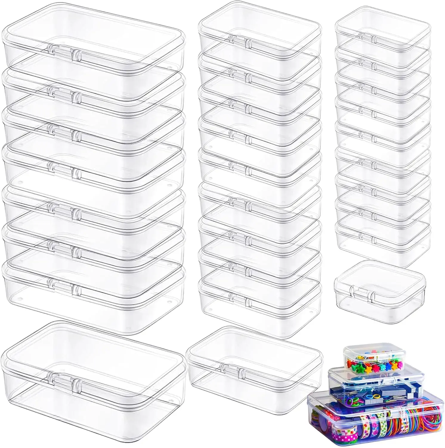 28-Piece Clear Plastic Storage Containers with Lids, 3 Sizes Rectangular Organizer Bins for Beads, Jewelry, Small Parts
28-Piece Clear Plastic Storage Containers with Lids, 3 Sizes Rectangular Organizer Bins for Beads, Jewelry, Small Parts
