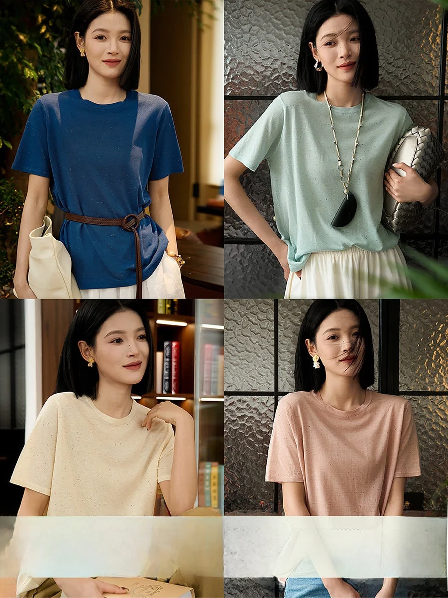 Cleanfit Knitted T-irt Women's Summer Casual Loose Fit ort Sve Silk Linen Top Breathable Comfortable round Ne Tee
Cleanfit Knitted T-irt Women's Summer Casual Loose Fit ort Sve Silk Linen Top Breathable Comfortable round Ne Tee