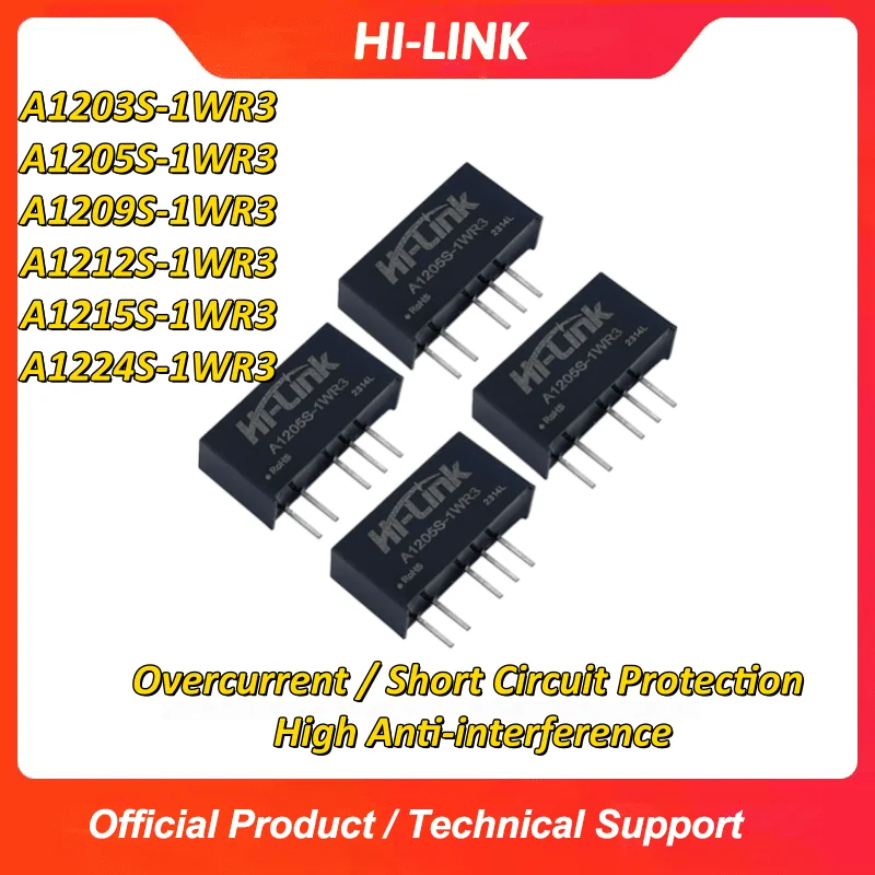10pcs Hilink A1205S-1WR3 A1212S-1WR3 1W Isolated DC DC Power Module 12V to ±3.3V/±5V/±9V/±12V/±15V/±24V Short Circuit Protection
10pcs Hilink A1205S-1WR3 A1212S-1WR3 1W Isolated DC DC Power Module 12V to ±3.3V/±5V/±9V/±12V/±15V/±24V Short Circuit Protection