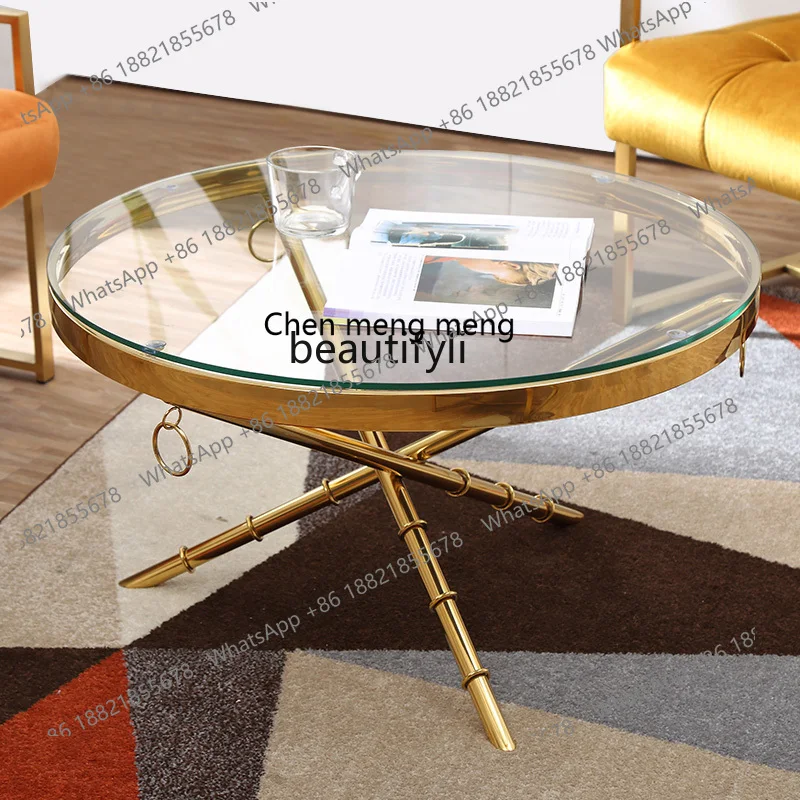 E153 Living room round table simple modern creative tempered glass gold stainless steel coffee table
E153 Living room round table simple modern creative tempered glass gold stainless steel coffee table