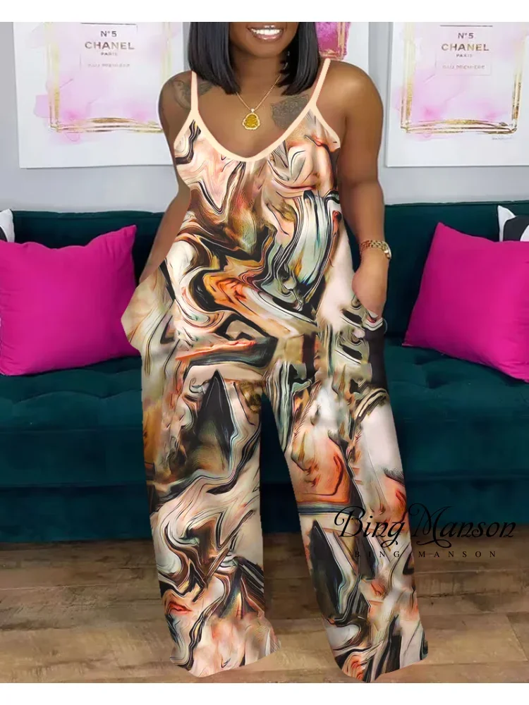 2023 Summer Women's Leisure Fashion Clothing New Print Hanging Strap Pocket Jumpsuit Wide Leg Pants Women's Street Style
2023 Summer Women's Leisure Fashion Clothing New Print Hanging Strap Pocket Jumpsuit Wide Leg Pants Women's Street Style