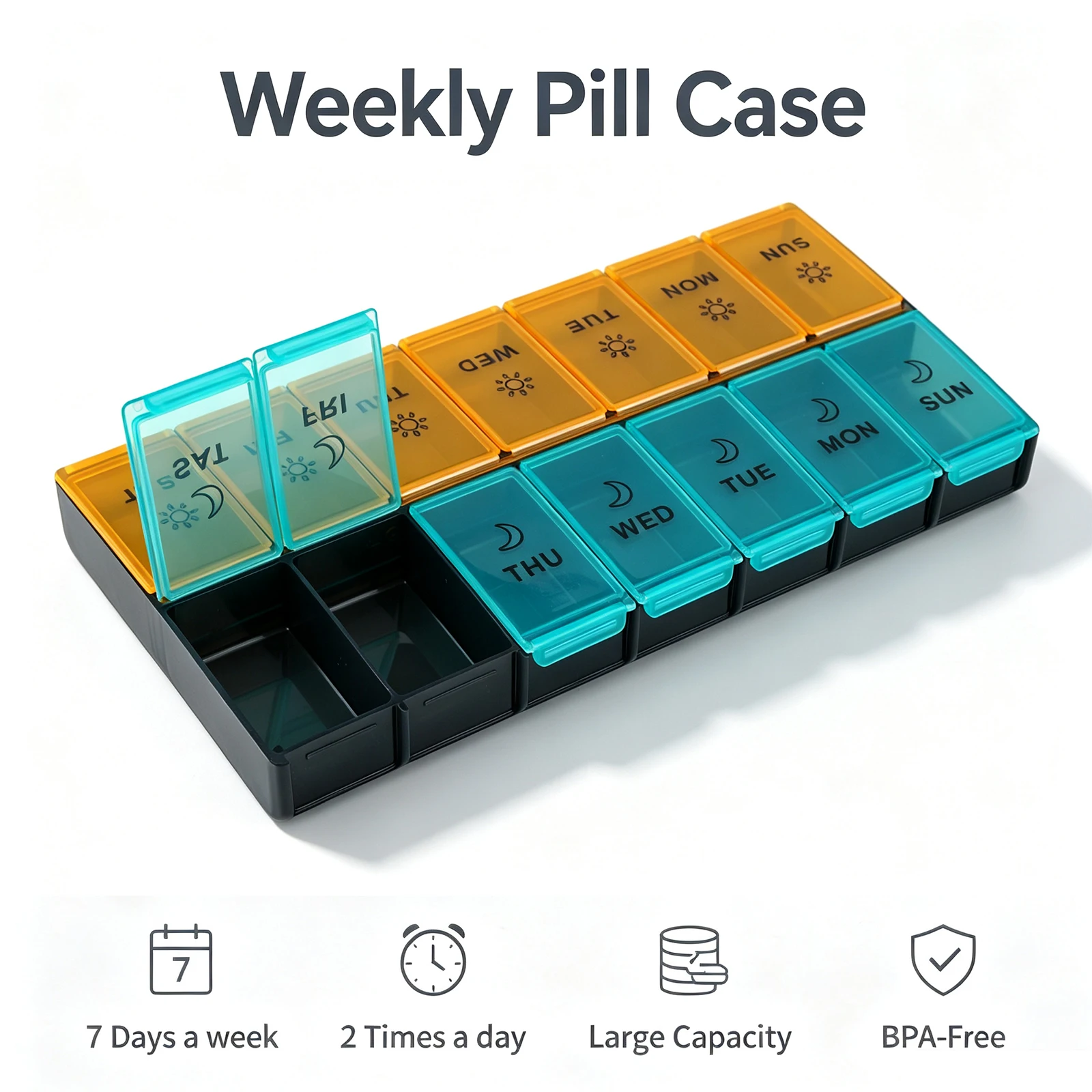 14-Grid Pill Box, Portable One-Week Pill Organizer, Large Capacity Pill Case Packing, Daily Regular Reminder Pill Box Monday To Sunday Full Coverage Travel Carry-On & Handbag Essentials, Efficient Management Of Vitamins & Medicines
14-Grid Pill Box, Portable One-Week Pill Organizer, Large Capacity Pill Case Packing, Daily Regular Reminder Pill Box Monday To Sunday Full Coverage Travel Carry-On & Handbag Essentials, Efficient Management Of Vitamins & Medicines