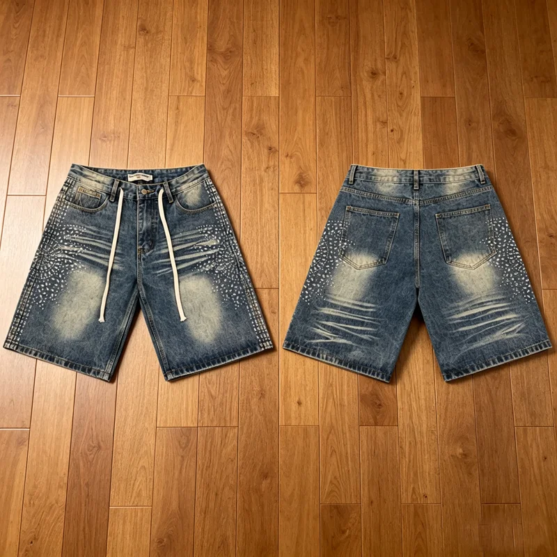 Real Photos Showcase Streetwear High Street Hip-hop Trend High-quality Vale Denim Shorts Stitched Diamond Print
Real Photos Showcase Streetwear High Street Hip-hop Trend High-quality Vale Denim Shorts Stitched Diamond Print