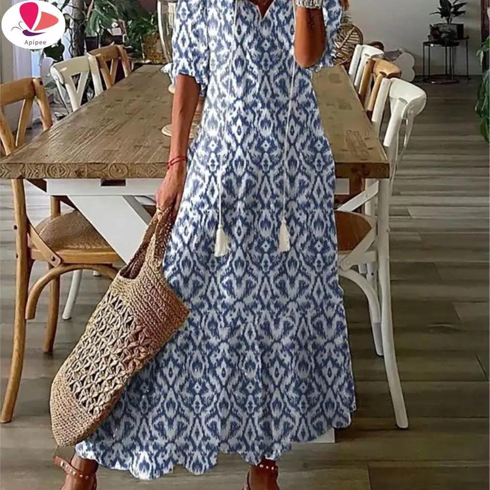APIPEE Women Vintage Print Bohemian Dress Summer V Neck Short Sleeves Long Dresses Female Casual Holiday Beach Dresses Vestidos
APIPEE Women Vintage Print Bohemian Dress Summer V Neck Short Sleeves Long Dresses Female Casual Holiday Beach Dresses Vestidos