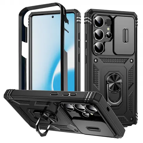 Heavy Duty Armor Phone Case For Samsung Galaxy S25 S24 S23 S22 S21 Ultra S20 FE Plus Note 20 Ultra Lens Protect Ring Stand Cover
