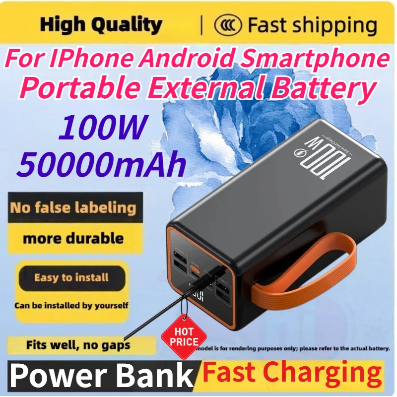50000mAh 100W Super Fast Charging Power Bank High Capacity Portable External Battery Universal for IPhone Android Smartphone
50000mAh 100W Super Fast Charging Power Bank High Capacity Portable External Battery Universal for IPhone Android Smartphone
