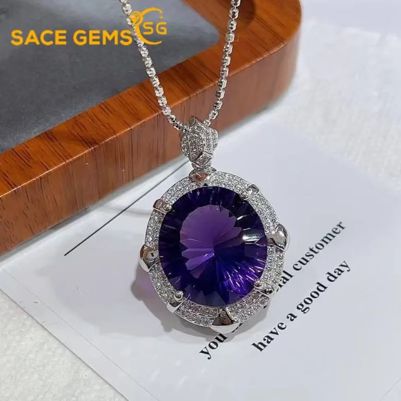 SACEGEMS Luxury 925Sterling Silver Certified 18*20MM Natual Amethyst Pendant Necklace for Women Cocktail Party Fine Jewelry Gift
SACEGEMS Luxury 925Sterling Silver Certified 18*20MM Natual Amethyst Pendant Necklace for Women Cocktail Party Fine Jewelry Gift