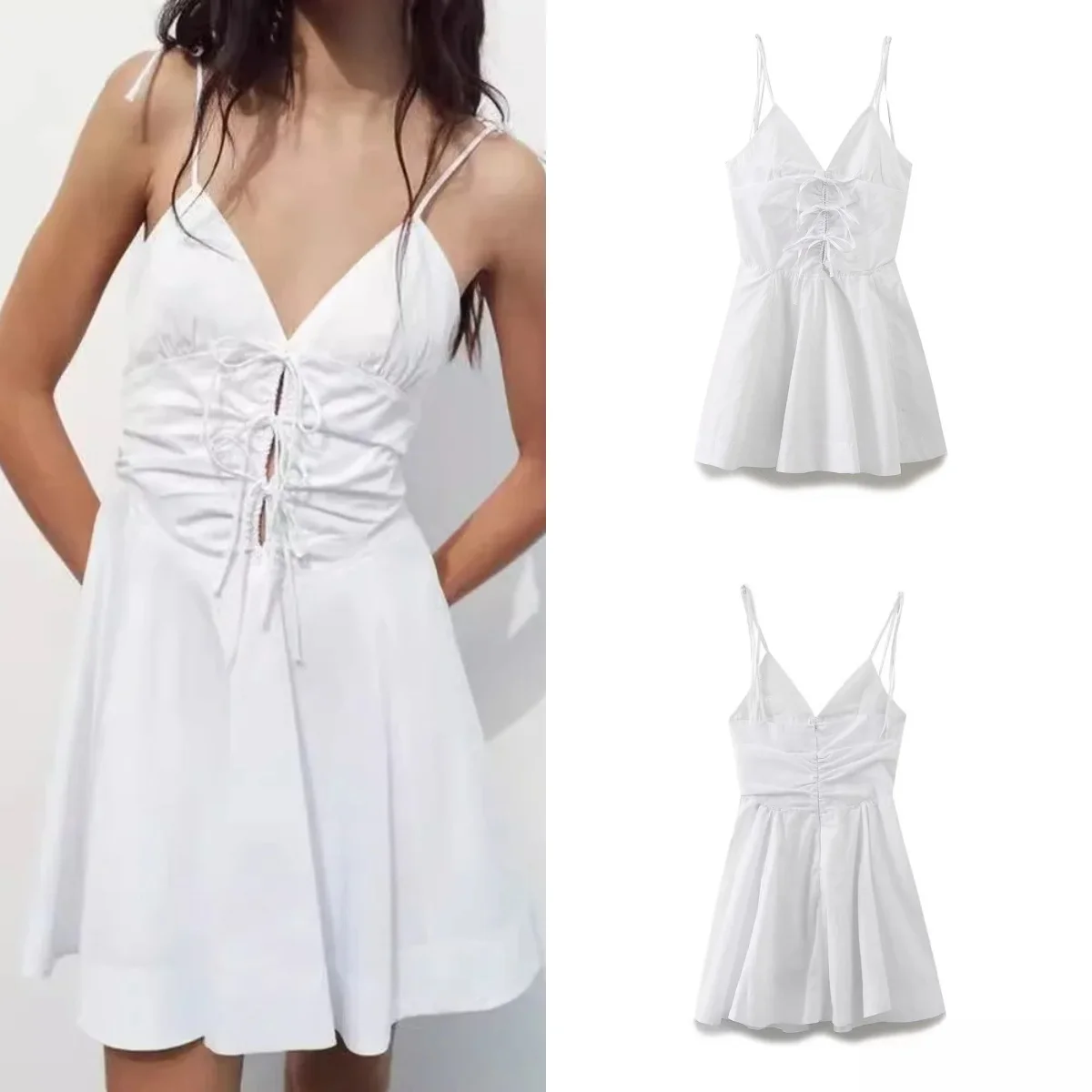 2024 Summer new V-neck solid colour waist bow tie halter dress strapless sleeveless A-line dress women's cotton mini dresses
2024 Summer new V-neck solid colour waist bow tie halter dress strapless sleeveless A-line dress women's cotton mini dresses