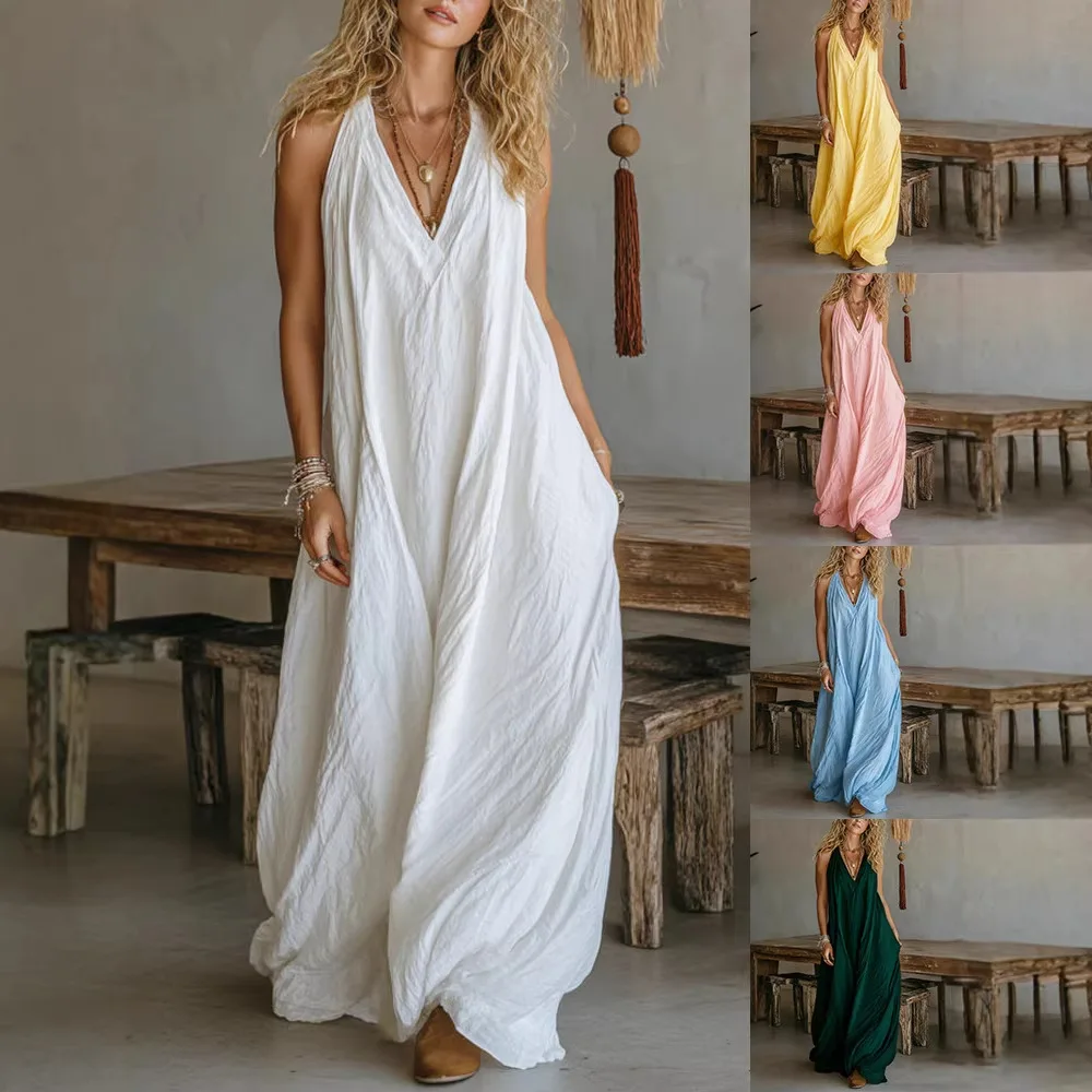 2026 European and American casual sleeveless women's cotton and linen long jumpsuit group
2026 European and American casual sleeveless women's cotton and linen long jumpsuit group