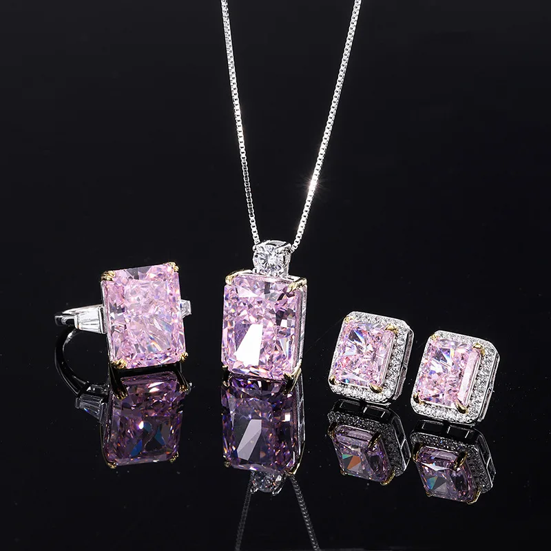 Bao S925 Silver Plated PT950 Inlaid Popular High Carbon Diamond Redeen Cut Pink Diamond Pendant Ring Stud Earrings Set
Bao S925 Silver Plated PT950 Inlaid Popular High Carbon Diamond Redeen Cut Pink Diamond Pendant Ring Stud Earrings Set
