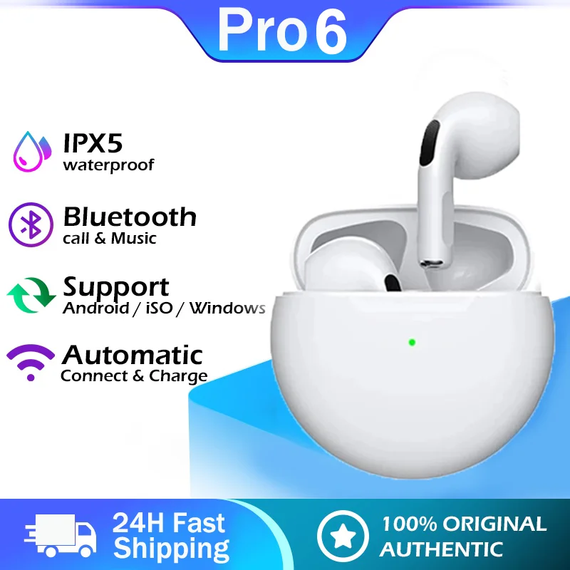 Original Air Pro 6 TWS Wireless Headphones Bluetooth Earphones Stereo Earbuds With Mic Sports Headset for iPhone IOS Android
Original Air Pro 6 TWS Wireless Headphones Bluetooth Earphones Stereo Earbuds With Mic Sports Headset for iPhone IOS Android