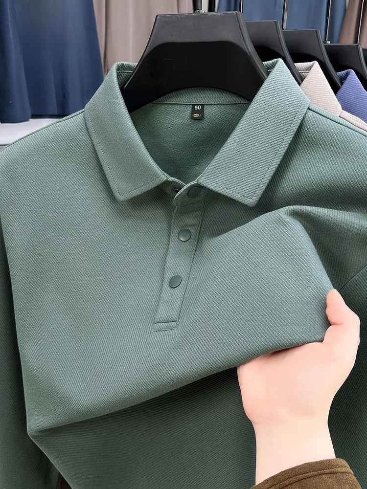 Мужская повседневная футболка с длинным рукавом, свободного кроя, однотонная, с отложным воротником, модный деловой повседневный топ
Мужская повседневная футболка с длинным рукавом, свободного кроя, однотонная, с отложным воротником, модный деловой повседневный топ