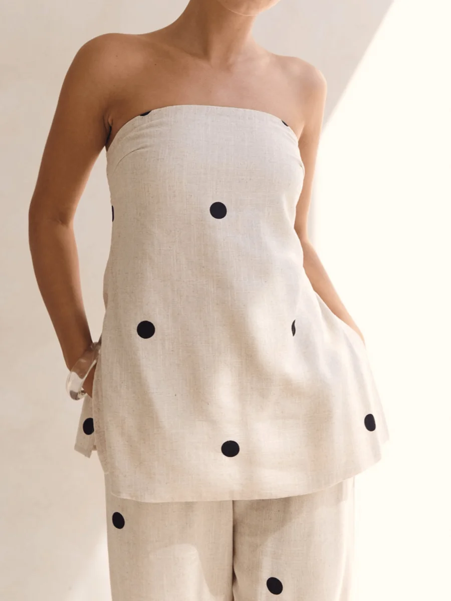 Women Streetwear Polka Dot 2 Piece Set Strapless Tube Top Wide Leg Pants
Women Streetwear Polka Dot 2 Piece Set Strapless Tube Top Wide Leg Pants